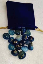 Natural AAA Blue Onyx Rune Stones Set (25 Pcs) for Divination & Healing