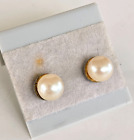 Silver Tone Stud Pierced Earrings 1/4" Vintage Cream Faux Pearl Sphere Ball