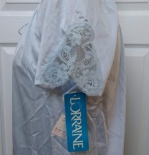 Lorraine Vtg Nylon Pajamas Blue Set Top Shirt Pants Silky Button Lace S Tag New