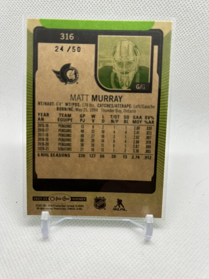 2021-22 O-Pee-Chee Neon Green Border /50 Matt Murray #316 Ottawa Senetors - Image 2 of 2