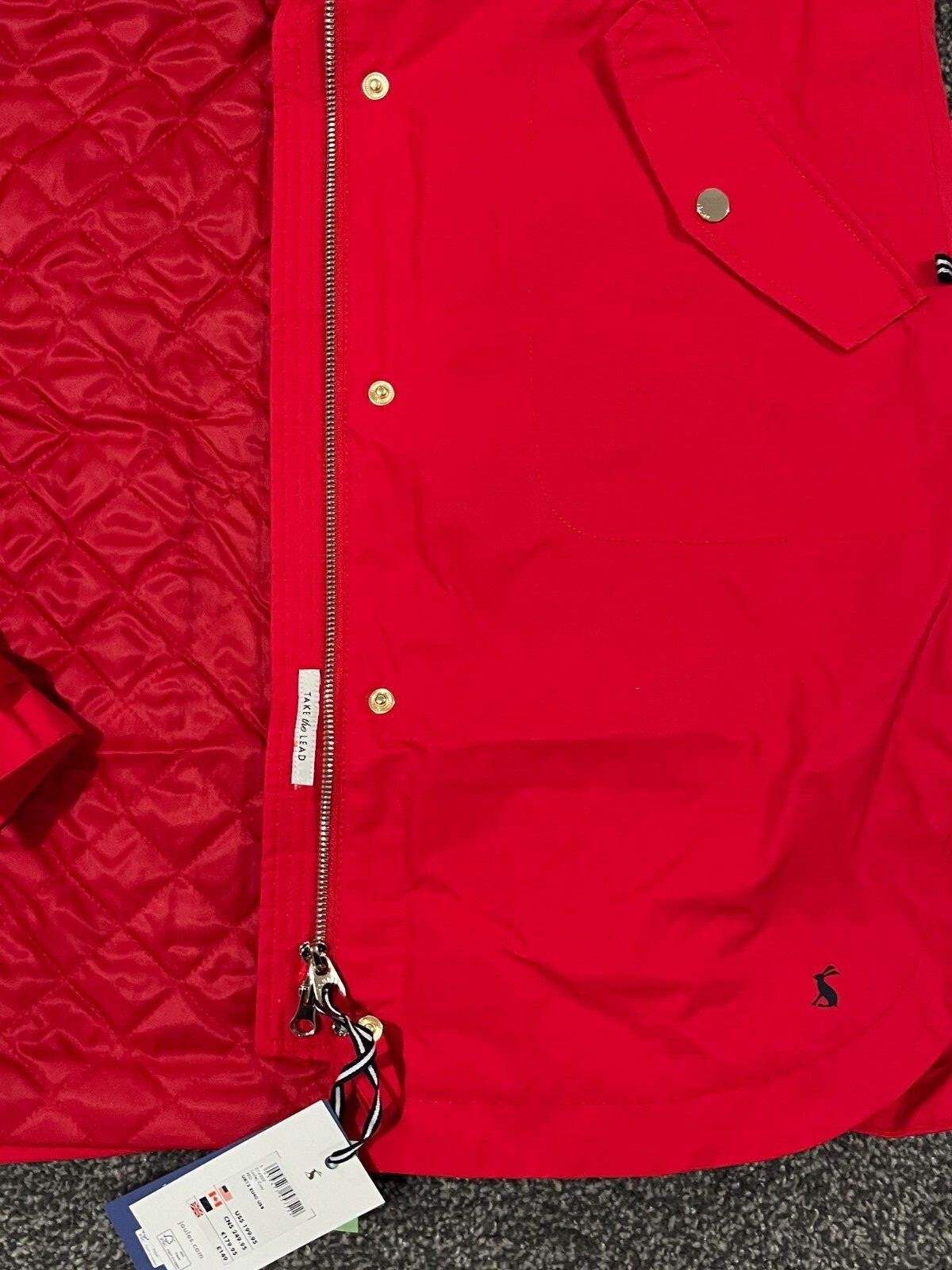 Joules Loxley Cosy Red Waterproof Padded Raincoat eBay