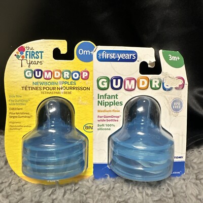 The First Years Newborn Nipples Slow Flow Fits GumDrop Wide Bottles Pink 2-Pack
