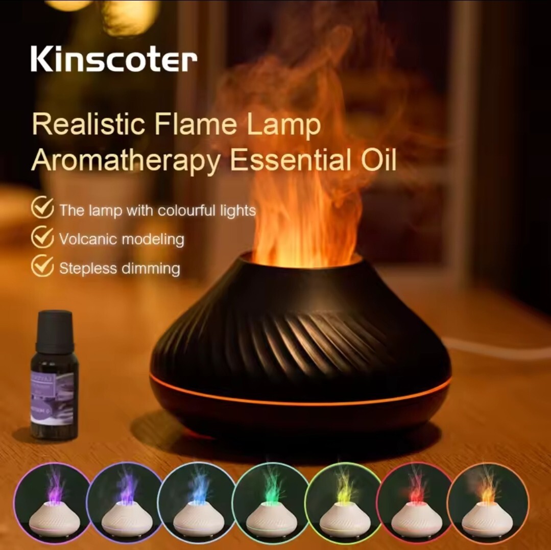 Kinscoter Volcano Fire Flame Aroma Diffuser, Essential Oil, Air Humidifier, LED