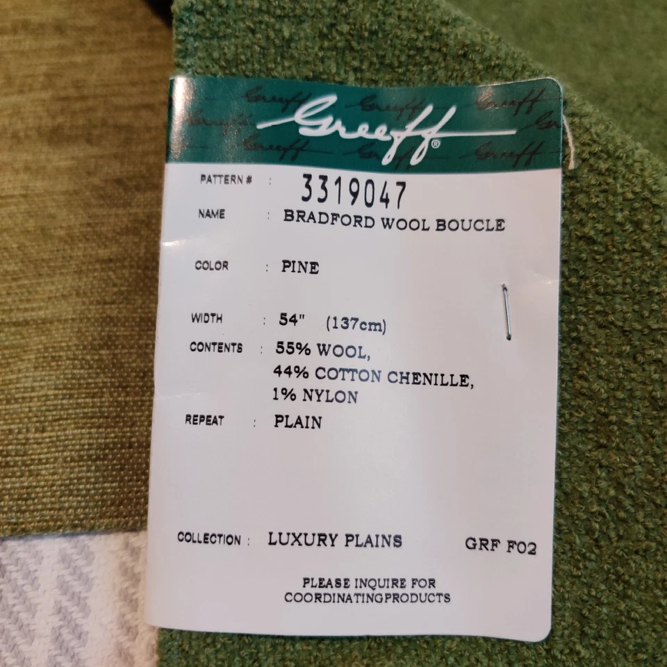 Lote de 2 GREEFF Muestra Verde Tela/Remanente Chenille y Boucle Tapicería Artesanal Foto 4 de 4