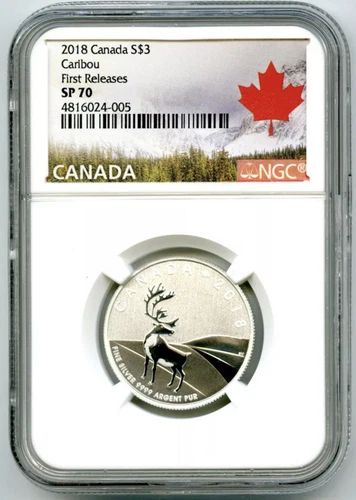 2018 $3 1/4+ OZ CANADA .9999 FINE SILVER CARIBOU NGC SP70 FIRST RELEASES RARE