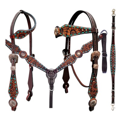 BE Bar H Equine Genuine Western American Leather Horse Premium Headstall &