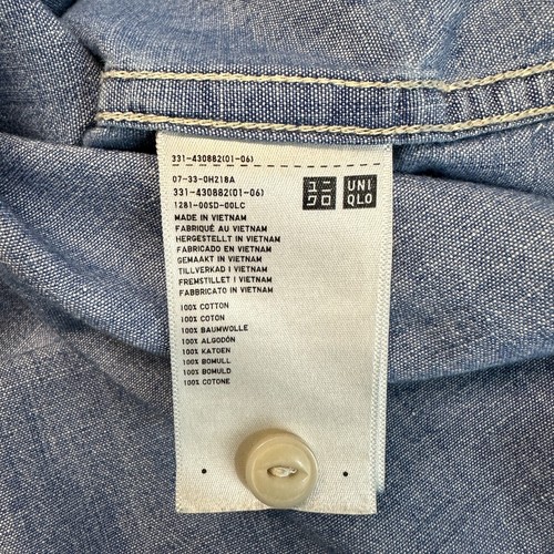 Uniqlo Camicia Denim Uomo Taglia S Blu Chambray Manica Lunga Slim Bottoni Cowboy - Foto 10 di 11