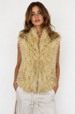 Vintage FURRocious Natural Curly Lamb Vest/Gilet From SPAIN. Größe S
