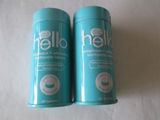 lot of 2 canisters Hello peppermint whitening toothpaste tablets 60 per EXP 0325