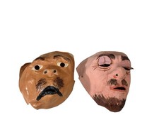 Lot 2 VTG Carnival Paper Mache Masks Hand Painted Folk Art Party Costume Decor