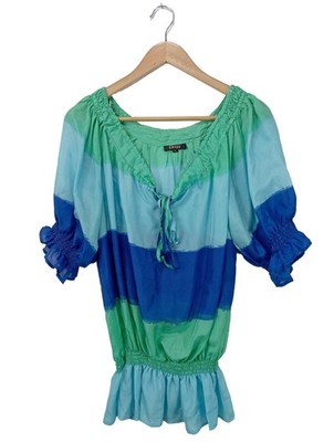 ELOGY Kurzarm-Bluse Damen Bluse Gr. DE 42 grün-blau Casual-Look