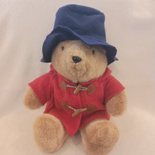 Vintage Paddington Bear Red Coat Blue Hat Plush 16 Eden Toys