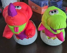 1992 Fisher Price PUFFALUMP Egg Dinosaur Plush with squeaky Mattel Lot of 2 Neon