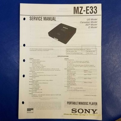 SONY MZ-E33 Service Manual Original Paper OEM Repair Guide - USA