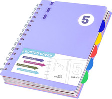 5 Subject Notebook Wide Ruled Spiral Notebook 5X7, A5 Small Notebook with Divide