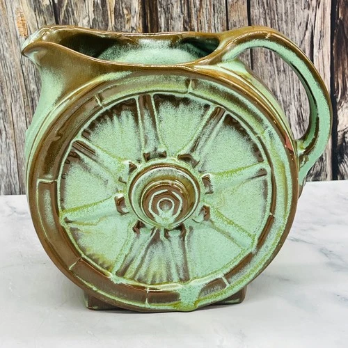 Frankoma Pottery Wagon Wheel Pitcher 94D Prairie Green 7 1/4" Tall 1950s Pretty!