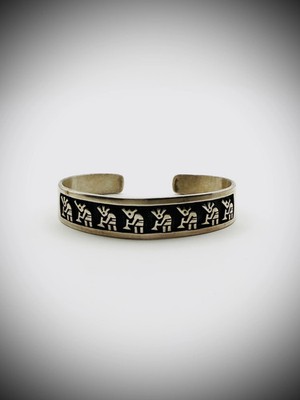 Vintage Hopi Sterling Overlay Cuff Bracelet   Spiderweb Hallmark