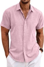 Men's Button Down Shirt Short Sleeve Collar Regular Fit Summer Linen COOFANDY