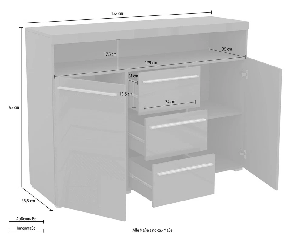 Sideboard Anrichte Schubladenkommode Mehrzweckschrank 132cm schiefer 286412 - Bild 4 von 4