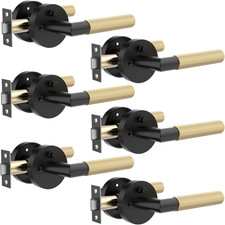 6 Pack Matte Black Gold Door Lever, Keyless Lock, Anti-Slip Grip