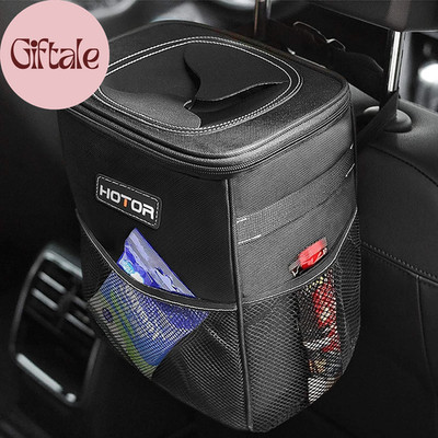 Car Trash Can with Lid and Storage Pockets - 100% Leak-Proof Organizer, Waterpro