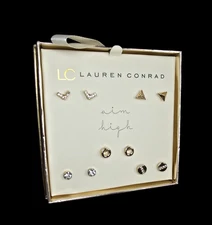 LC Lauren Conrad Women's Trendy Stud Earrings Gift Box Aim High