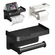 Aluminum Toilet Paper Holder Wall Mounted Bathroom Roll Shelf Phone Stand