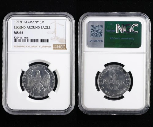 1922E GERMANY 3M LEGEND AROUND EAGLE NGC MS 65