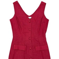 Nu-Oz Vintage 90s Linen Dress Womens 6 Red Button Front Sheath Midi Sleeveless