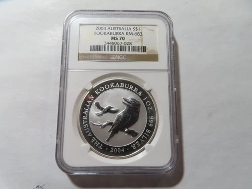 Q78 Australia 2004 SILVER 1oz Dollar "Kookaburra" NGC MS-70
