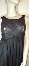 Vtg 60s Movie Star Black Floaty Waltz Nightgown Sml Peek A Boo Bust Lace S