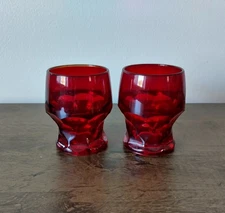 Viking Georgian Ruby Red Flat Bottom Juice Glasses Set of 2 Vintage Pressed