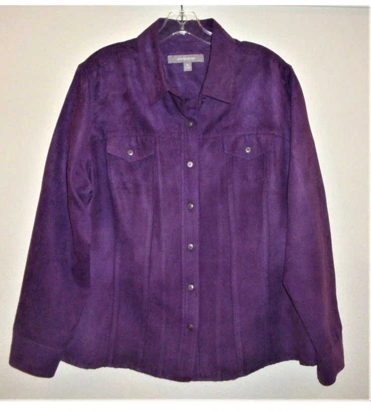Blusa Camisa Para Mujer Ciruela Púrpura Terciopelo Croft y Carretilla Abotonada Talla XL Foto 2 de 4