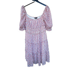 Trixxi Red Poppy Floral Mini Dress XL Smocked Waist Puff Sleeve Tiered Boho