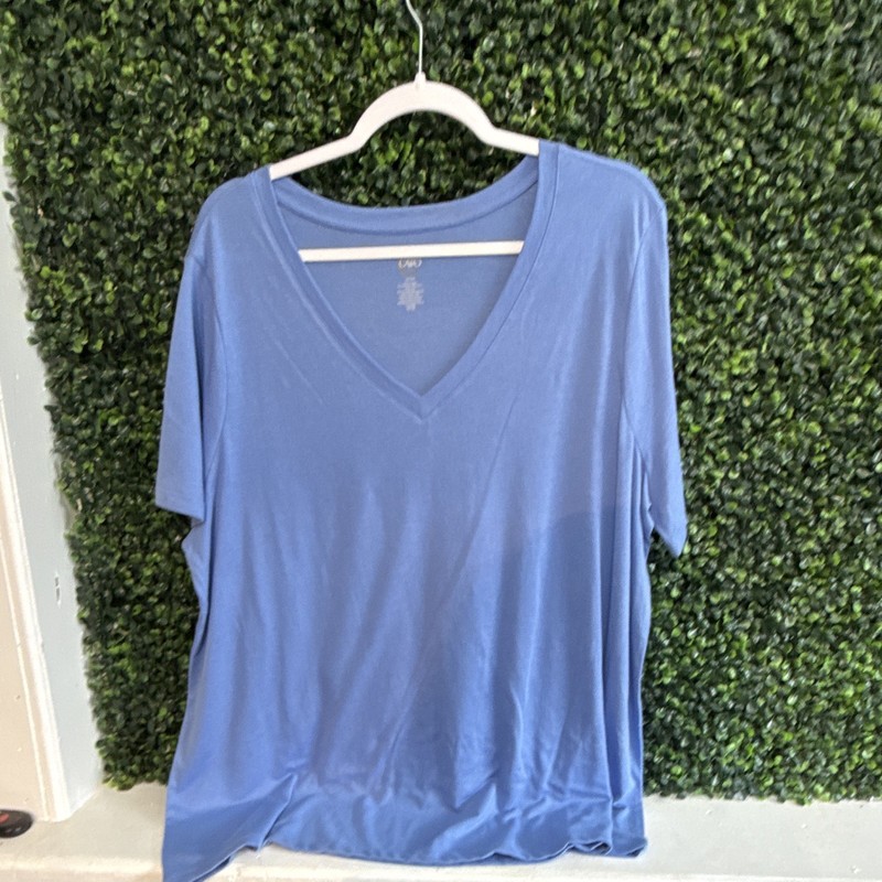 Blue Solid Jersey Knit Short Sleeve V-Neck Pullover T-Shirt Women's 18/20W