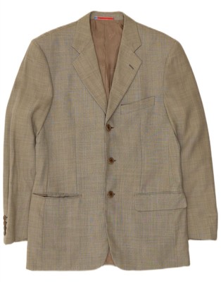 UNGARO Herren 3 Knopf Blazer Sakko IT 46 Small Khaki Wolle DF22