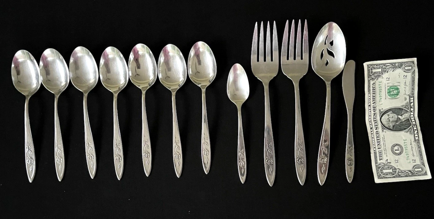 12 x Vintage ONEIDA COMMUNITY USA My Rose Stainless Steel Flatware Lot