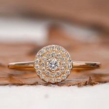 14K Yellow Gold Finish 1.00 CT Round Cut Diamond Double Halo Engagement Ring