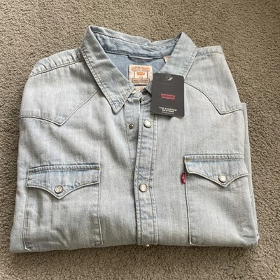 Levi s Mens 2XL  Blue Long Sleeve Pearl Snap Button Down Barstow Western Shirt