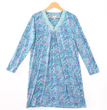 Sussan Womens Nightie Size M Aqua Purple Paisley Long Sleeve Nightshirt Jersey
