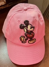 Disney Parks Youth Size Mickey Mouse Sequined Pink Baseball Cap Hat Adjustable