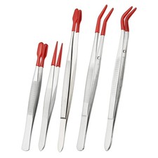 Craft Tweezers with Rubber Tips, 5 Pcs Tweezers Set, Black 4.3" 4.5" 5.9" 6.1"