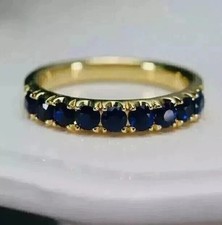 Lab Created Blue Sapphire 3Ct Round Cut Wedding Band Ring 14K Yellow Gold Plated