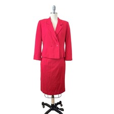 Vintage 80s Red Skirt Suit Set Women s Size 8 Blazer Pencil Skirt Power Look