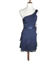 DressesAdrianna Papell Midnight Blue Draped Chiffon One Shoulder Dress Womens Sz