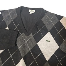 Lacoste Argyle Black White Wool Sweater Size 7 Xl Preppy Dad
