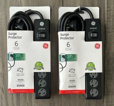 GE 6-Outlet Surge Protector 10 Ft Extension Cord Surge Protector Black Set of 2