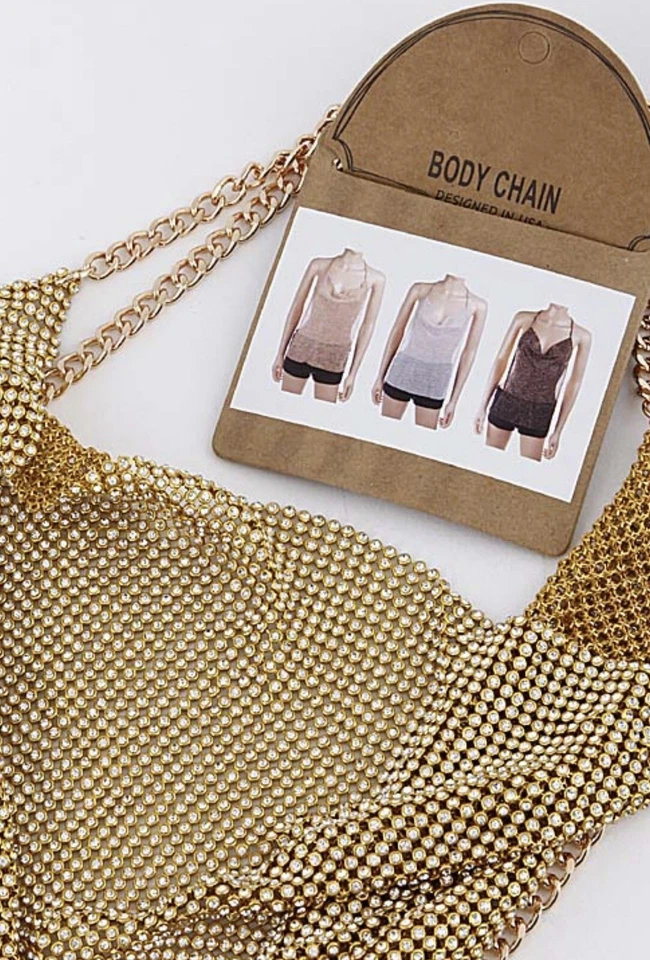 Sexy cadena corporal dorada con pedrería armadura joya encubrimiento PIEZA DE ARTE parte superior rara Foto 3 de 3