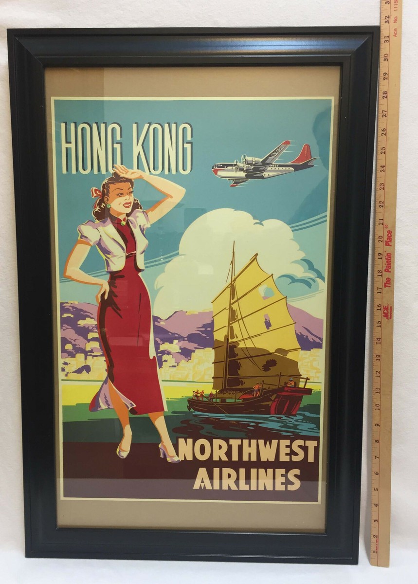 Print Hong Kong Travel Poster Northwest Airline Reproduction Art