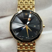 Seiko Lassale Gold Tone w/ Black Dial Faceted Crystal Quartz Watch 7N29-5079
